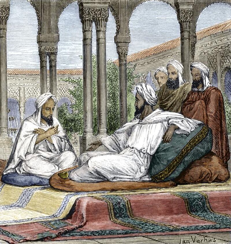 Mesue the Elder (777-857), Christian Persian physician, left, being received by Harun Al Rashid (reigned 786–809). Getty Images