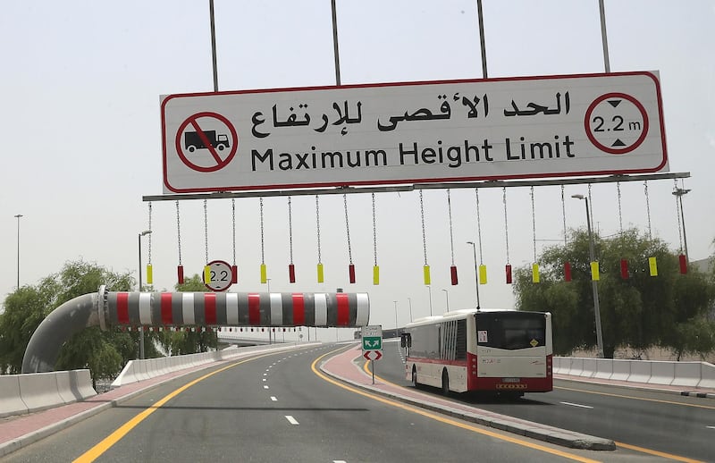 DUBAI ,  UNITED ARAB EMIRATES , JULY 4 – 2019 :- View of the barrier where the bus accident happened few weeks ago that killed 17 people near the Al Rashidiya Metro Station exit in Dubai. ( Pawan Singh / The National ) For News . Story by Patrick