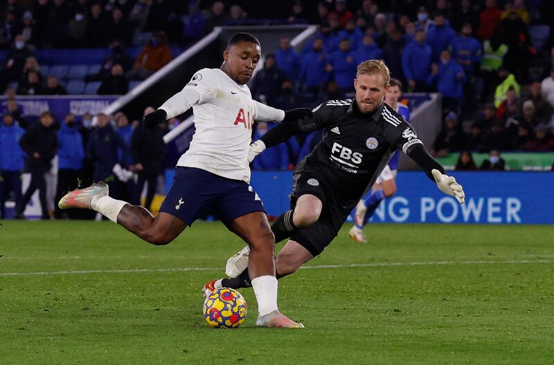 Steven Bergwijn scores the winning goal for Tottenham against Leicester. Reuters