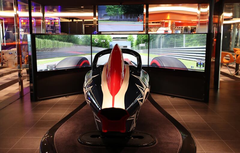 A Formula One simulator in the ship's amusement zone