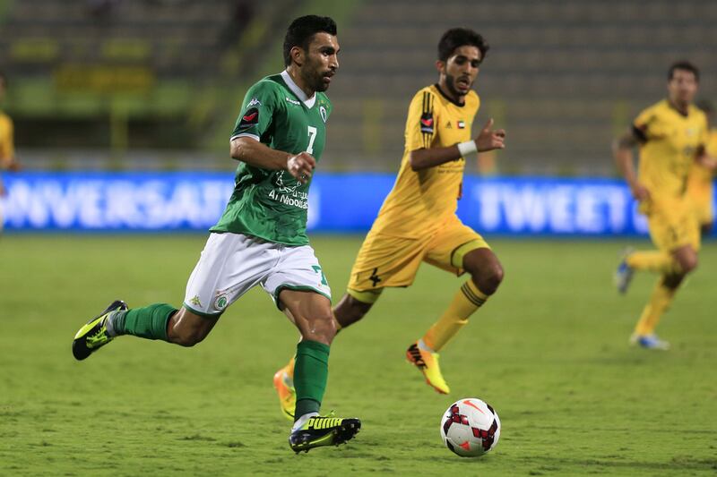 Haydarov Azizbek, No 7, of Al Shabab broke the deadlock in the Dubai derby on Saturday, scoring two late goals in a 3-1 defeat of Al Wasl. Hassan Alraisi / Al Ittihad