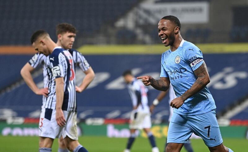 Raheem Sterling celebrates scoring their fifth goal. Reuters