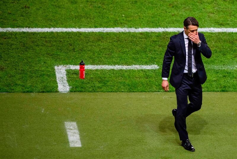 Niko Kovac reacts during the German Cup final against RB Leipzig. AFP