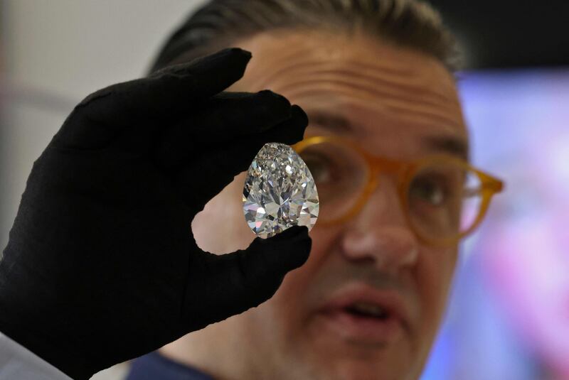 The diamond is a 228.31-carat pear-shaped gem, which was mined and polished in South Africa more than 20 years ago.