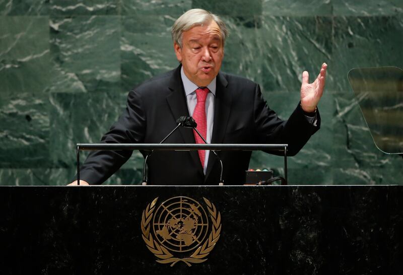 UN Secretary General Antonio Guterres addresses the 76th Session of the General Assembly in New York. EPA