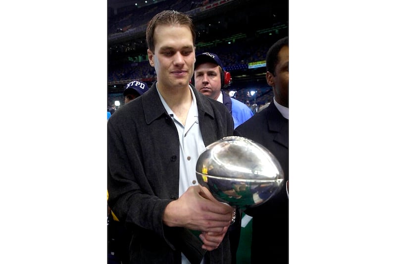 Tom Brady after the Patriots beat the St Louis Rams 20-17 in Super Bowl XXXVI at the Louisiana Superdome, on Sunday, February 3, 2002. AP