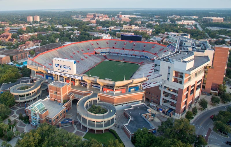 18. The Ben Hill Griffin Stadium at the University of Florida can host 88,548. Wikimediacommons