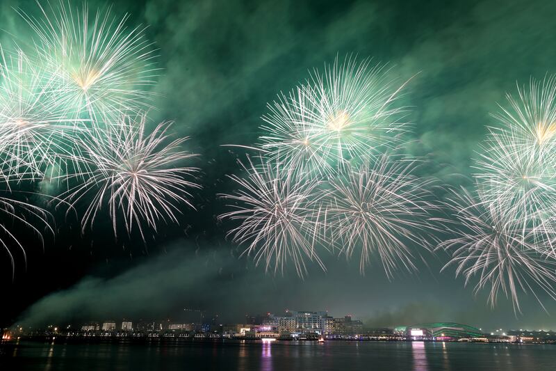 Fireworks go off for Saudi National day in Yas Bay, Abu Dhabi. Chris Whiteoak / The National