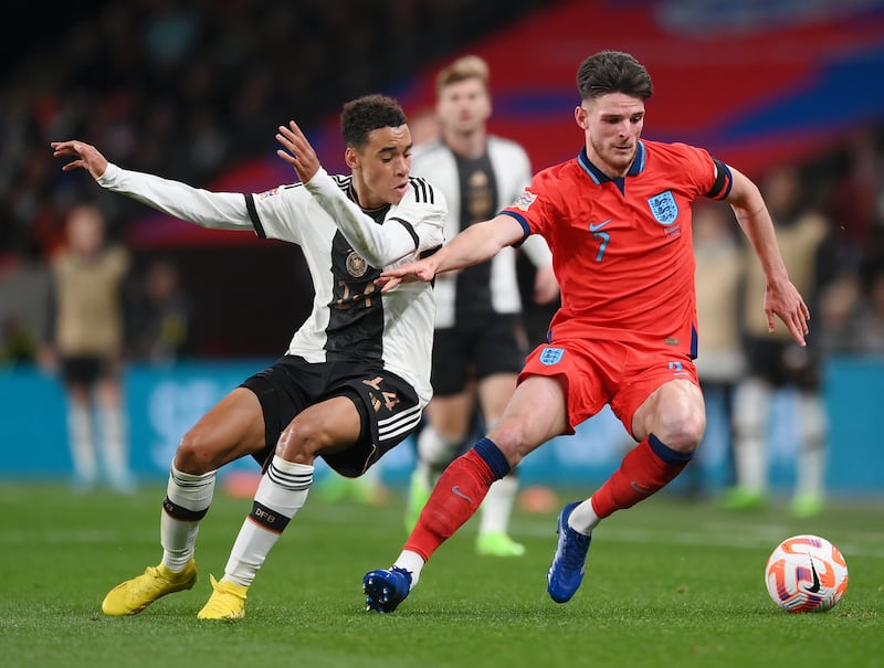 Declan Rice 7: Key player for England at base of midfield and stood up well up against two world-class players in Kimmich and Gundogan in centre of park. Relentless pressuring of opponents. Getty