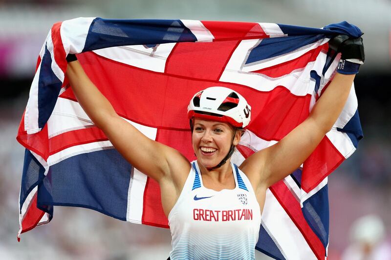 LONDON, ENGLAND - JULY 17:  Hannah Cockcroft of Great Britain celebrates winning gold in the Women's 800m T34 Final during Day Four of the IPC World ParaAthletics Championships 2017 London at London Stadium on July 17, 2017 in London, England.  (Photo by S Bardens - British Athletics/British Athletics via Getty Images)