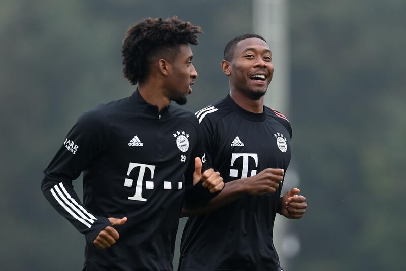 David Alaba, right, and Kingsley Coman during training on Friday. AFP