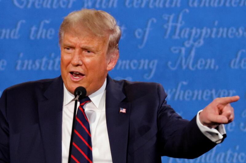 US President Donald Trump speaks during the first 2020 presidential campaign debate with Democratic presidential nominee Joe Biden, held on the campus of the Cleveland Clinic at Case Western Reserve University in Cleveland, Ohio. Reuters