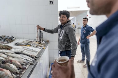 Fishmongers from southern India inspect Wednesday's catch near Ajman harbour. The Ruler handed Emirati boat owners Dh5 million last week to bolster their finances, as many told of dwindling fish stocks and tough competition from supermarkets. Antonie Robertson / The National