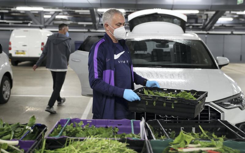 TOTTENHAM, ENGLAND - APRIL 29:  Jose Mourinho, Head Coach of Tottenham Hotspur delivers food produce from the Training Center to the Tottenham Hotspur Stadium food hub to aid the efforts against Covid-19 on April 29, 2020 in Tottenham, England.  (Photo by Tottenham Hotspur FC/Tottenham Hotspur FC via Getty Images)