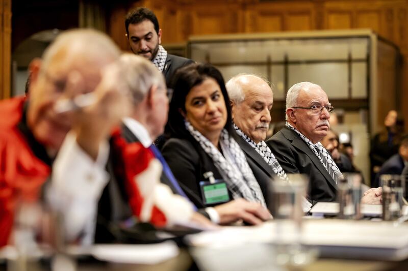 Palestinian Foreign Minister Riyad Al-Maliki, right, attends a hearing at the International Court of Justice in The Hague, the Netherlands, on the legal consequences of Israel's occupation of Palestinian territories. EPA