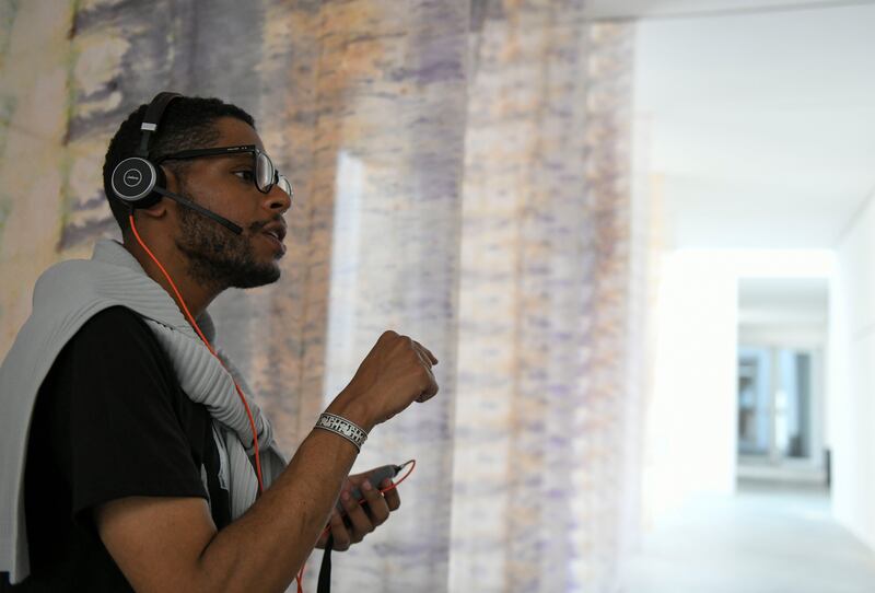 Hashel Al Lamki presenting his installation Foraminifera at Louvre Abu Dhabi