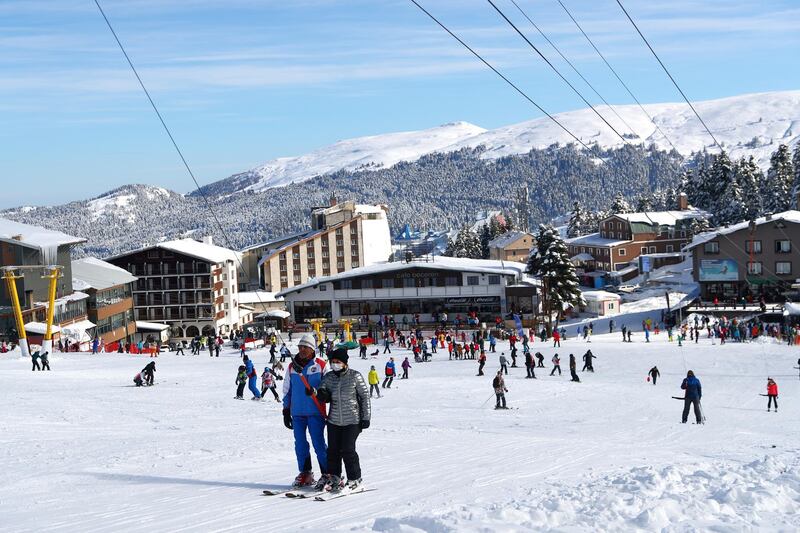 People ski amid the spread of the coronavirus disease (COVID-19) in the western mountain resort of Uludag in Bursa, Turkey. Reuters