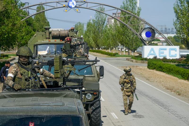 A Russian military convoy is seen in May on the road towards the Zaporizhzhia plant. AP