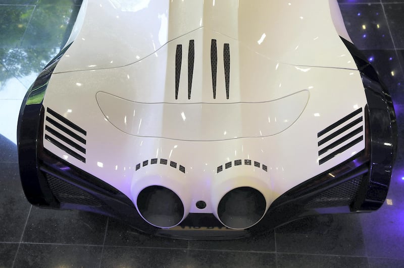 DUBAI , UNITED ARAB EMIRATES , November 15  – 2018 :- Exhaust of the Devel Sixteen supercar at the home of Majid Al Attar on Al Wasl road in Dubai. ( Pawan Singh / The National ) For Motoring. Story by Adam