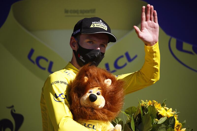 British rider Adam Yates after retaingin the yellow jersey. EPA