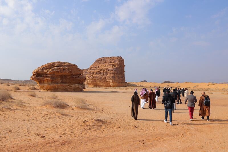 Visitors in AlUla, in north-western Saudi Arabia. The tourism ministry is targeting to attract 100 million tourists a year by 2030. Bloomberg