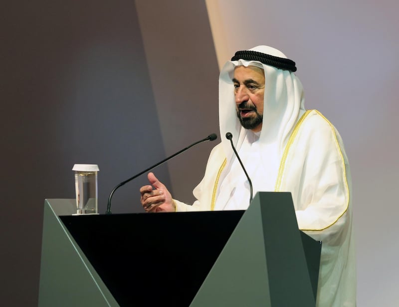 DUBAI, UNITED ARAB EMIRATES -HH Sheikh Dr. Sultan bin Muhammad Al Qasimi, UAE Supreme Council Member and Ruler of Sharjah at the International Summit Communication Forum 2019 at Expo Centre Sharjah.  Leslie Pableo for The National for Patrick Ryan's story