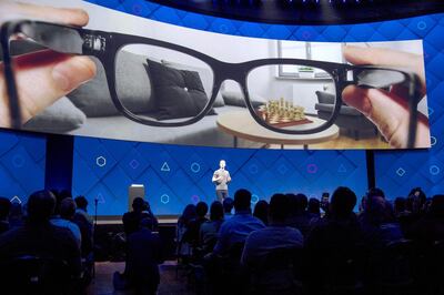 Mark Zuckerberg, chief executive officer and founder of Facebook Inc., speaks during the F8 Developers Conference in San Jose, California, U.S., on Tuesday, April 18, 2017. ZuckerbergÂ laid out his strategy for augmented reality, saying the social network will use smartphone cameras to overlay virtual items on the real world rather than waiting for AR glasses to be technically possible. Photographer: David Paul Morris/Bloomberg