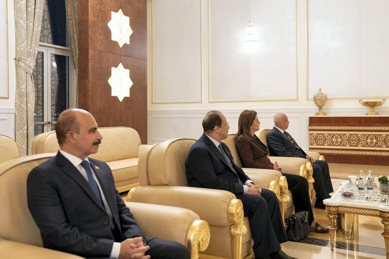 ABU DHABI, UNITED ARAB EMIRATES - November 13, 2019: Egyptian delegates accompanying HE Abdel Fattah El Sisi, President of Egypt (not shown), at the Presidential Airport.

( Mohamed Al Hammadi / Ministry of Presidential Affairs )
---