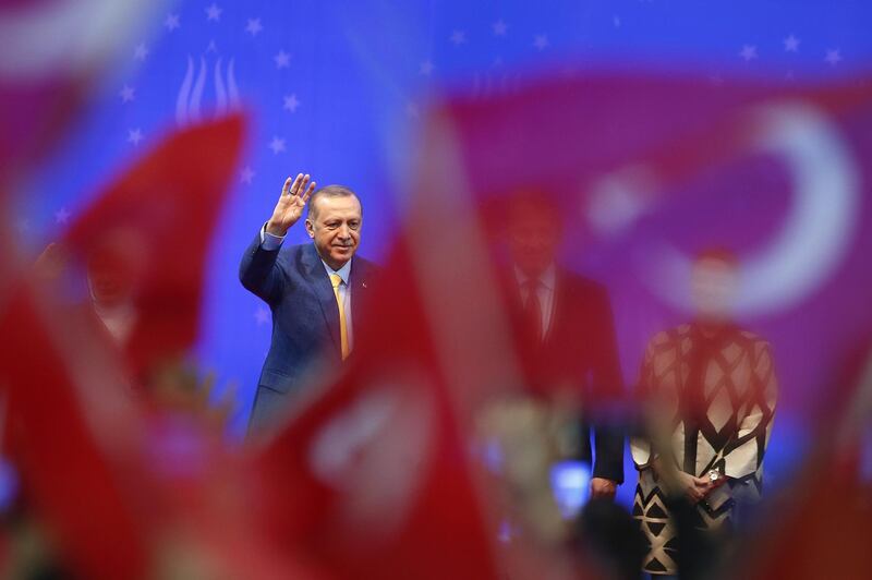 FILE PHOTO: Turkish President Tayyip Erdogan greets supporters during a pre-election rally in Sarajevo, Bosnia and Herzegovina May 20, 2018. REUTERS/Dado Ruvic/File Photo