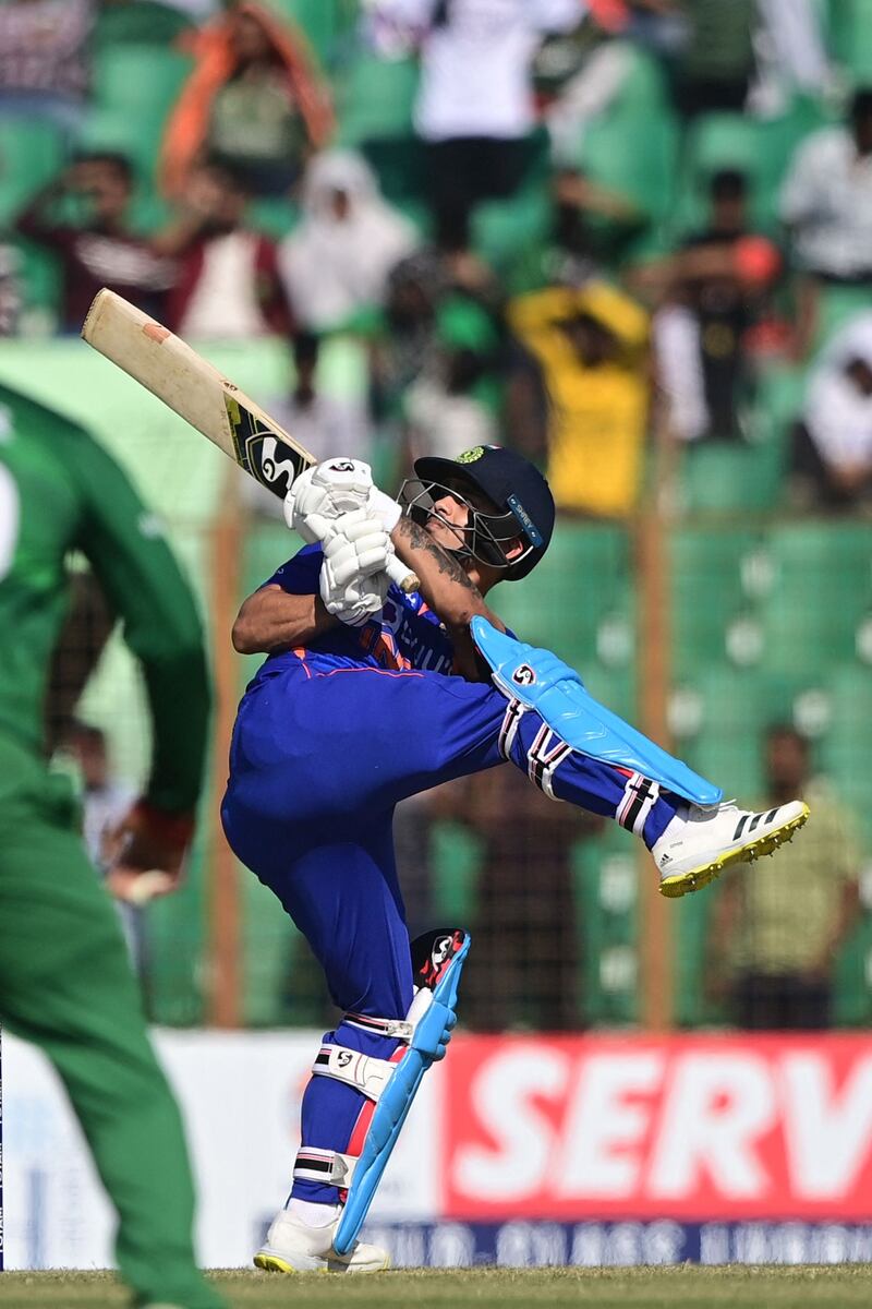 Ishan Kishan plays a pull shot. AFP