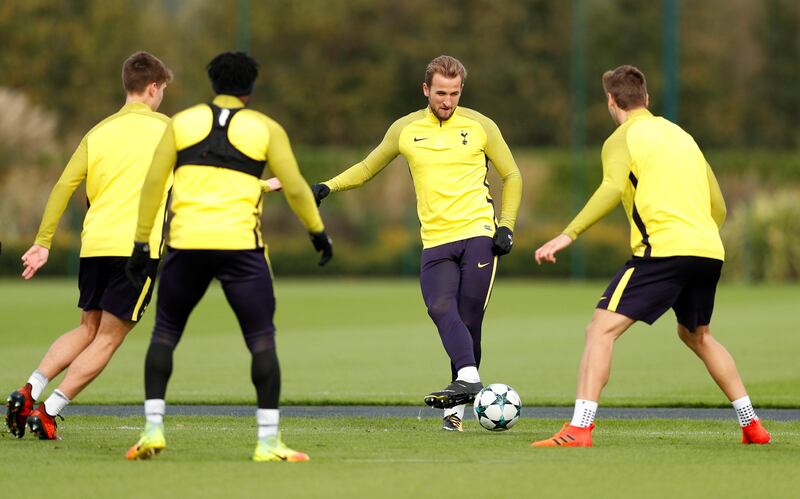 Harry Kane takes part in training with his Tottenham teammates. John Sibley / Reuters