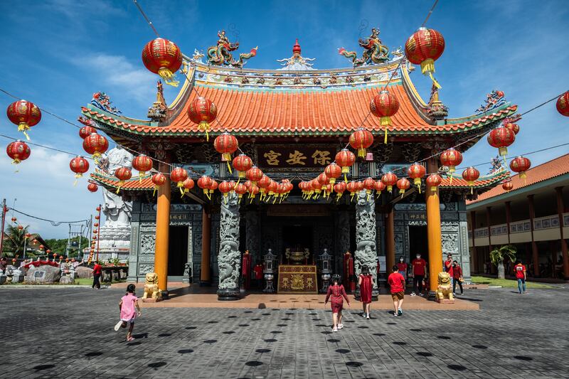 People gather for a Chinese Lunar New Year's Eve celebration in Denpasar, Bali. Getty Images