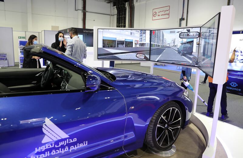 A car simulator at Gulf Traffic in Dubai on Monday.