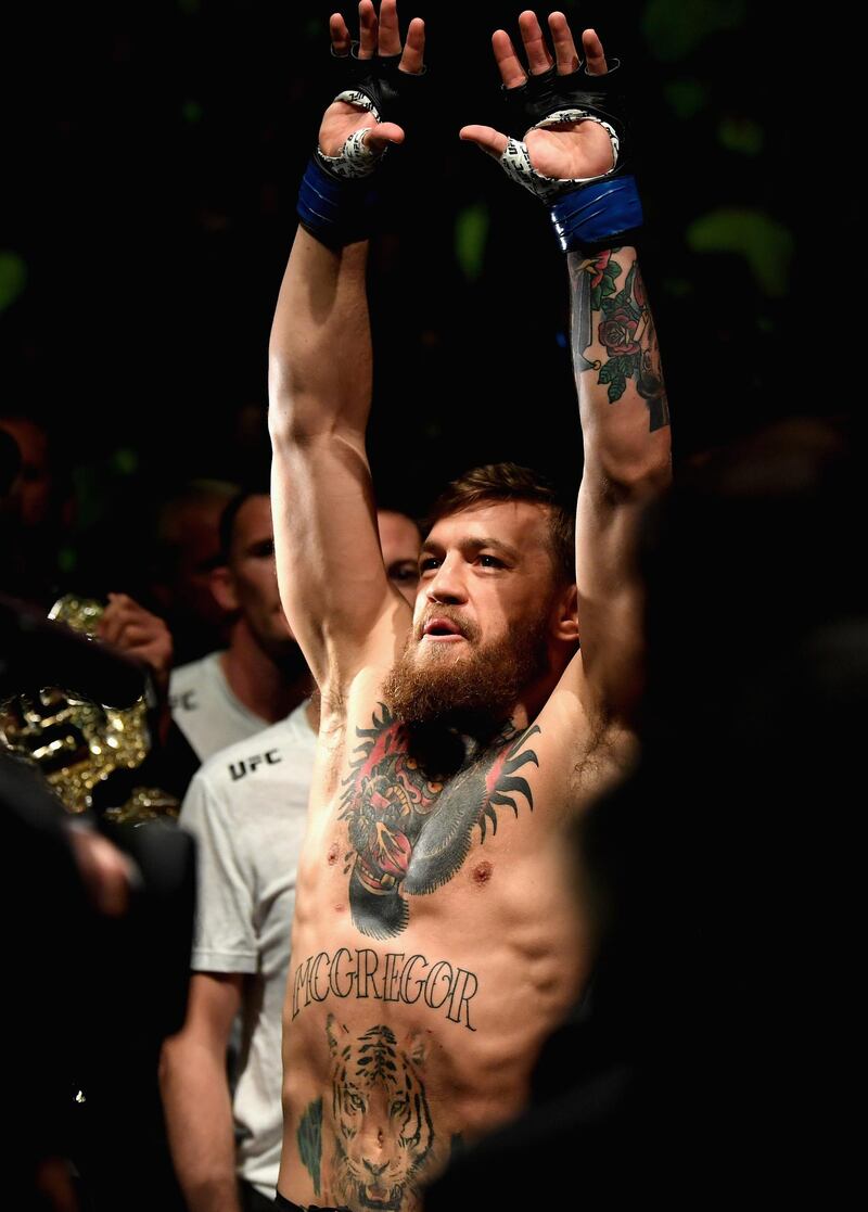 LAS VEGAS, NV - OCTOBER 06: Conor McGregor of Ireland acknowledges the crowd before competing against Khabib Nurmagomedov of Russia in their UFC lightweight championship bout during the UFC 229 event inside T-Mobile Arena on October 6, 2018 in Las Vegas, Nevada.   Harry How/Getty Images/AFP