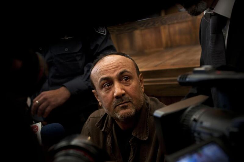 Jailed Senior Fatah leader Marwan Barghouti appears in a Jerusalem court. Bernat Armangue / AP 