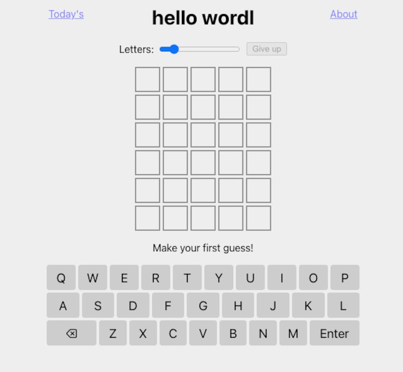 'Hello Wordl' is a remake of 'Wordle' and is played in the same way, except you can do it more than once and change the length of the words.