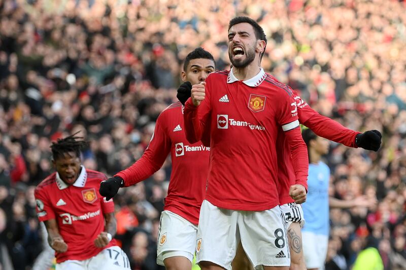 Bruno Fernandes - 8, Played on the right, defended well, pressed well. Manager’s man of the match. Shot wide after 11 following an Eriksen assist. Poor ball towards Malacia on 32 as United countered. Lofted a clever ball forward. Then he equalised – what a (controversial) moment.

Getty