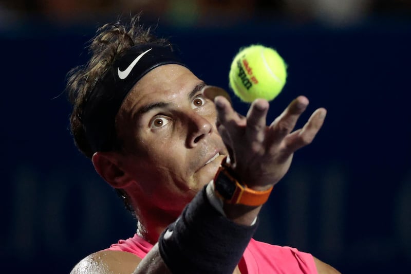 Rafael Nadal about to serve during his second-round victory against Miomir Kecmanovic, at the Mexican Tennis Open in Acapulco, on Thursday, February 27. AP