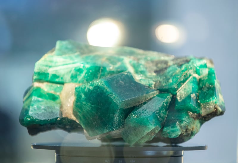 The 19,000-carat emerald on display at Expo Centre Sharjah. All photos: Leslie Pableo / The National