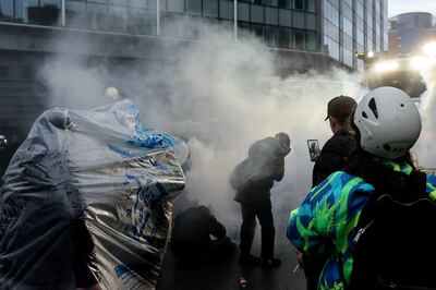 Protesters and riot police clash in Belgium. Photo: AFP
