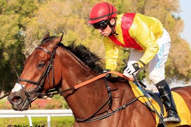 Tadhg O’Shea on Discovery Island winning the Jebel Ali Classic at Jebel Ali’s final meeting of the season on Saturday, March 19, 2022. Photo: DHRIC