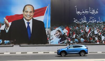 An election campaign poster promoting incumbent President Abdel Fattah El Sisi in Cairo. EPA