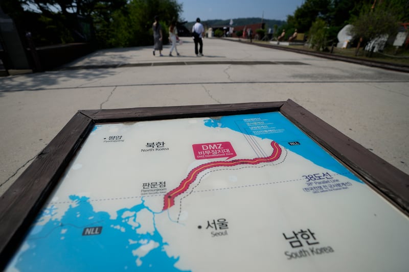 A map showing the Demilitarized Zone dividing North and South Korea in Paju in the South.  AP