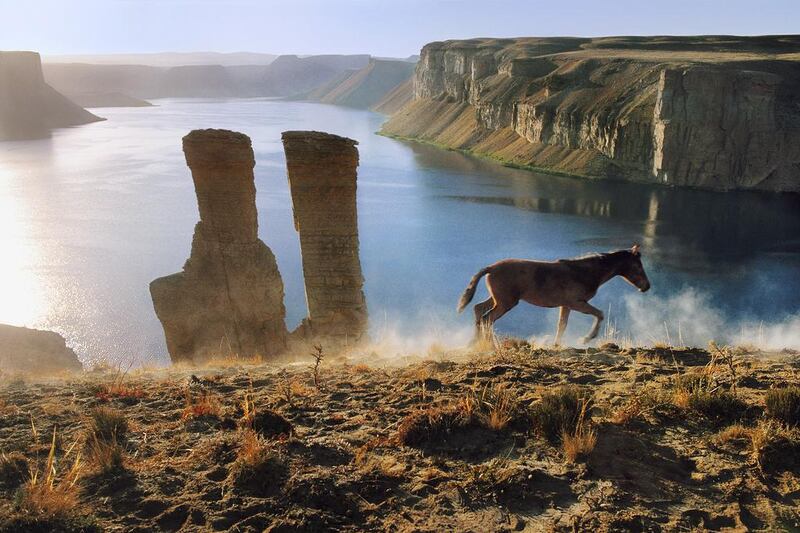 Horse and two towers at Band-e-Amir, 2002. Copyright ©Steve McCurry / Magnum Photos