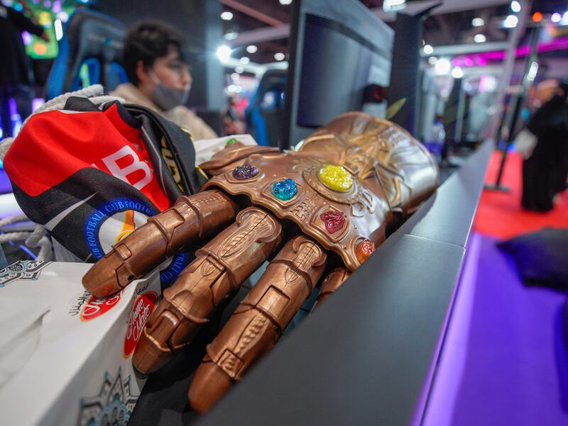 A replicate of Thanos's infinity stone gauntlet.