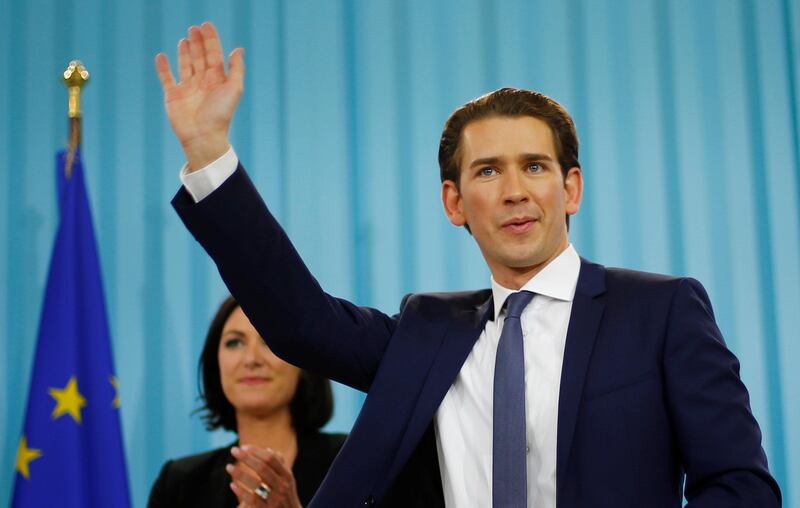Top candidate of the People's Party (OeVP) Sebastian Kurz attends his party's victory celebration meeting in Vienna, Austria, October 15, 2017. REUTERS/Dominic Ebenbichler     TPX IMAGES OF THE DAY
