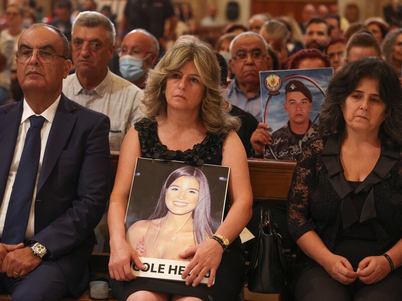 Families of victims of the August 2020 Beirut port explosion attend a mass held by Maronite Patriarch Bechara Boutros Al-Rai as Lebanon marks the two-year anniversary of the explosion, in Beirut Lebanon. Reuters