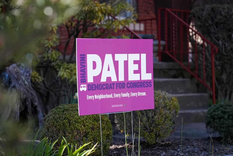 A sign expressing support for Bhavini Patel is displayed in Squirrel Hill. All photos: Joshua Longmore / The National