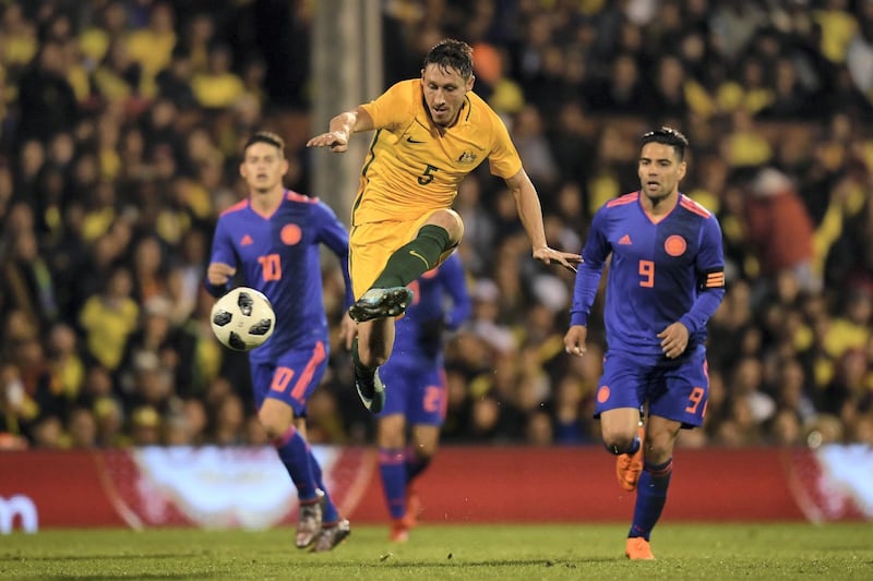 LONDON, ENGLAND - MARCH 27:  Mark Milligan of Australia in action during the International Friendly between Australia and Colombia at Craven Cottage on March 27, 2018 in London, England.  (Photo by Mike Hewitt/Getty Images)