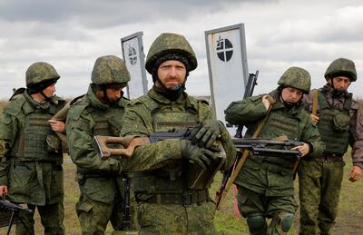 Russia's newly mobilised reservists train at a shooting range in the Donetsk region, Russian-controlled Ukraine. They could be used in a new northern offensive, analysts have said. Reuters